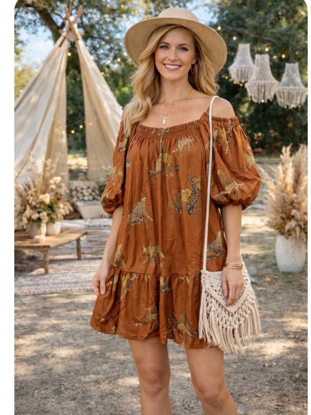 entro Rust Lions Animal Brown Mini boho size XL dress NWT